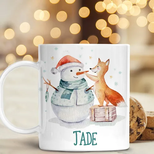 Vista 5 de Taza de Navidad personalizada con nombre de Fox para niños, polímero ligero