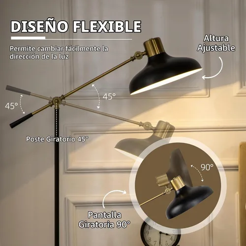 Vista 4 de HOMCOM Lámparas de pie ajustables para sala de estar, brazo de equilibrio