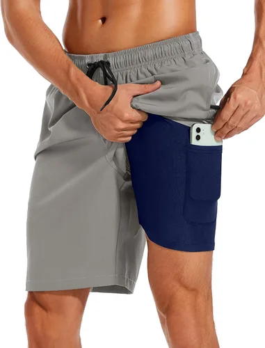 Vista 38 de Difficort - Traje de baño para hombre con forro de compresión, pantalones cortos de secado rápido con bolsillos con cremallera 1-a/ Rayas negras
