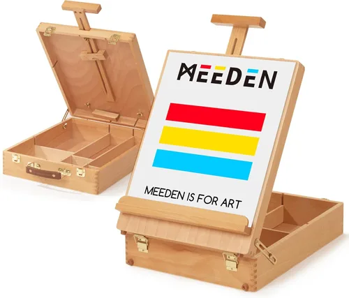 Vista 7 de MEEDEN Caballete de mesa para bocetos de arte: caballetes de mesa de madera de haya maciza para pintar lienzo, caballete de escritorio ajustable