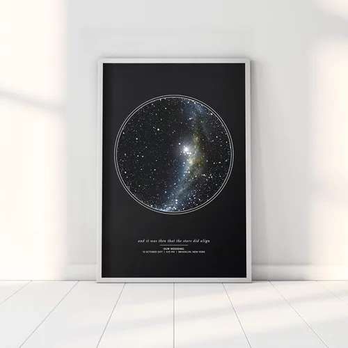 Vista 4 de Custom Personalized Night Sky Star Map Poster, Unframed Print with Black Background