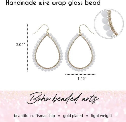 Vista 2 de Aretes colgantes de lágrima bohemios para mujer, delicados, hechos a mano, con alambre colorido, chapado en oro, con caja de regalo incluida