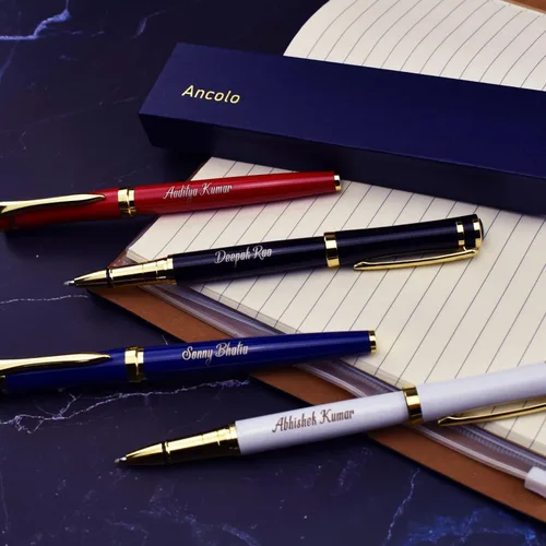 Vista 7 de Ancolo Bolígrafos Negros Personalizados para Negocios Ejecutivos - Punta Media con 10 Recambios de Tinta Negra Personalizados con Tu Nombre