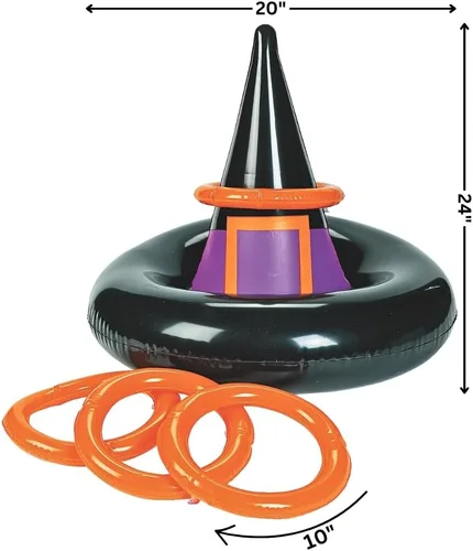 Vista 2 de Fun Express Juego inflable de lanzamiento de anillo de sombrero de brujas - Juego de Halloween - 5 piezas - multicolor