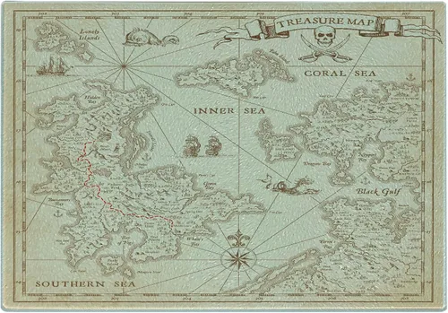 Vista 2 de Lunarable Tabla de cortar con mapa de isla, mapa detallado del tesoro con impresión única de exploración de descubrimiento náutico, tabla de cortar