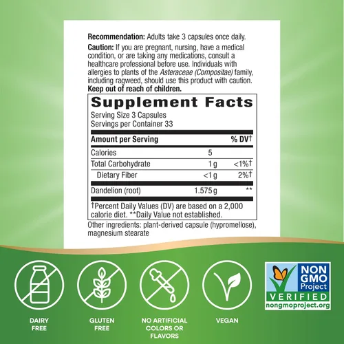 Vista 4 de Nature 's Way - Raíz de diente de león, de 525 mg. 100 cápsulas, 12300, 100, 1, 1