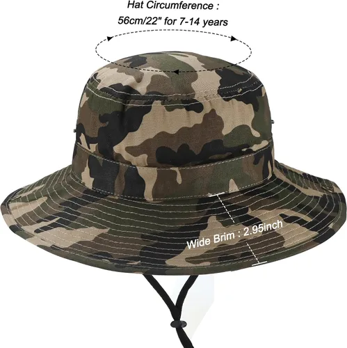 Vista 3 de Sombrero de sol para niños, sombrero de camuflaje para niños, sombrero de pesca de safari, gorra Boonie para niños y niñas al aire libre