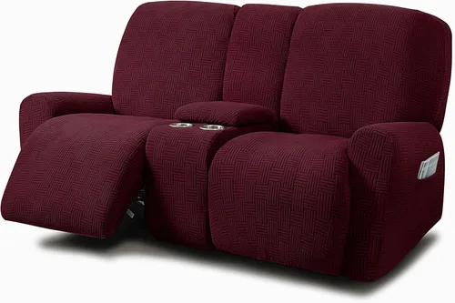 Vista 24 de ULTICOR - Juego de 8 fundas para sofá reclinable de jacquard, fundas elásticas para sofá reclinable para 3 cojines, gruesas, suaves, lavables