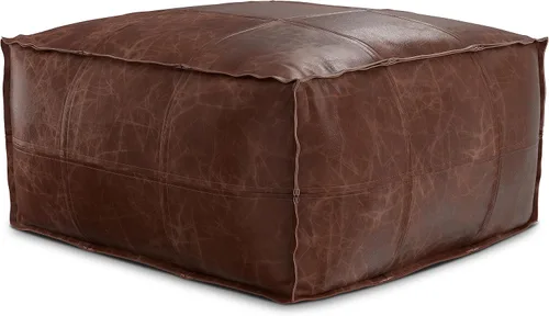 Vista 20 de SIMPLIHOME Fredrik - Puf cuadrado – Otomano de cuero genuino tejido de 18 pulgadas de ancho en negro, reposapiés estilo bohemio o asiento adicional