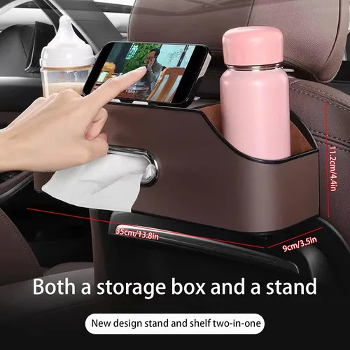 Vista 7 de Caja de almacenamiento multifuncional para vehículos, organizador de asiento trasero de automóvil, portavasos para rellenar huecos, caja de pañuelos
