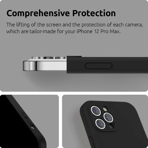 Vista 7 de SURPHY Funda diseñada para iPhone 12 Pro Max con protección para cámara, funda de silicona líquida con forro de microfibra, color negro