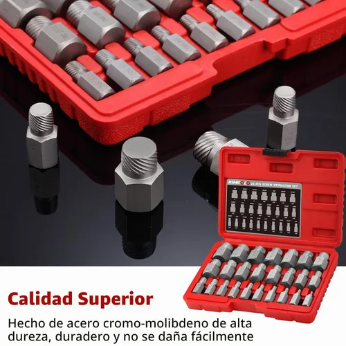Vista 5 de Juego de 25 extractores de tornillos, extractores de salida fácil de múltiples splines CR-MO para quitar pernos rotos, pernos, tornillos de enchufe
