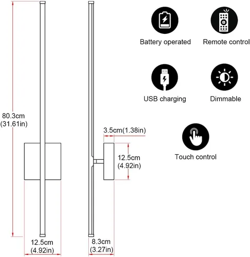 Vista 7 de Juego de 2 apliques de pared con pilas de 15000 mAh, apliques de pared recargables USB de níquel cepillo, apliques de pared inalámbricos regulables