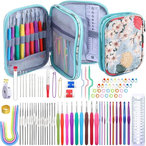 Vista 8 de Mayboos Juego de 35 ganchos de ganchillo, mango ergonómico de aluminio coloreado, agujas de tejer de ganchillo para hilo artesanal