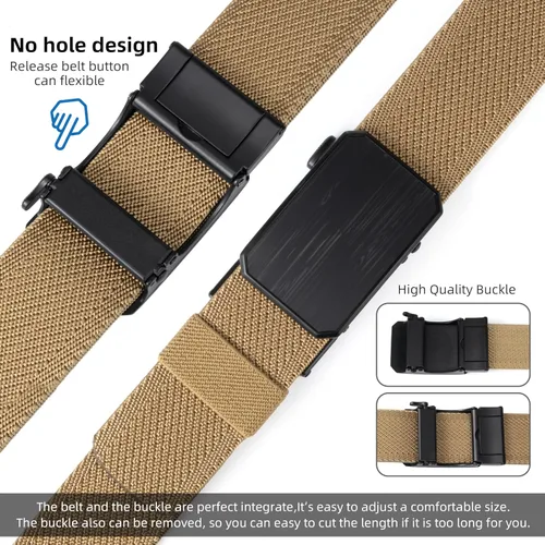 Vista 3 de Auto Lock Ratchet Belt for Men Elegant Dressing Belt Buckle 1.5" Wide Elastic Nylon Tactical Belts Thicker