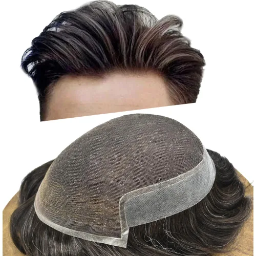 Vista 8 de Hombres Toupee Sistema de Cabello Humano Real para Hombres Encaje Suizo Toupee Para Hombres Nudos Blanqueados Hombres Hairpieces Pieza Para Hombres