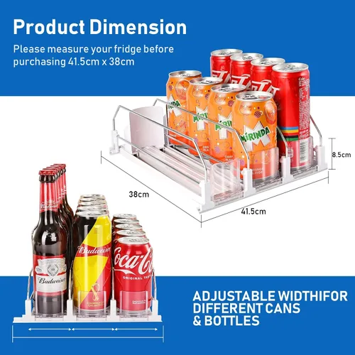 Vista 3 de Organizador de bebidas para refrigerador, dispensador organizador de latas de soda para refrigerador con deslizamiento automático de empuje, 3 filas