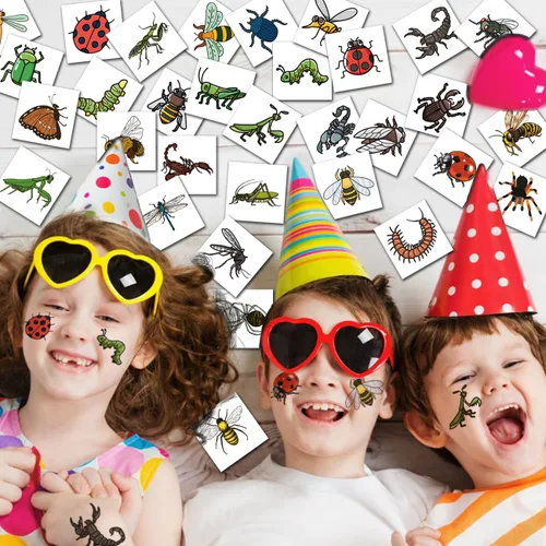 Vista 6 de CHARLENT 148 hojas individuales de tatuajes temporales de insectos para niños, tatuajes de insectos para niños, suministros de fiesta de cumpleaños