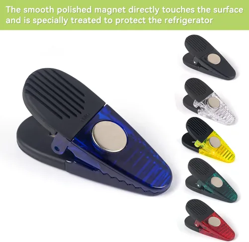 Vista 2 de Juego de clips magnéticos de plástico para refrigerador de 3-1/4 pulgadas de longitud, clips multiusos, juego de 6 (azul)