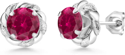 Vista 90 de Gem Stone King Aretes de plata de ley 925 de 0.236 in con piedra natal redonda para mujer