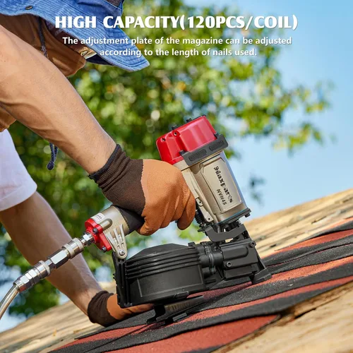 Vista 4 de Maxparts NVH45 - Pistola de clavos para techos de 15 grados para edificios de techo de casa de madera, 7/8 pulgadas a 1-3/4 pulgadas de cabeza