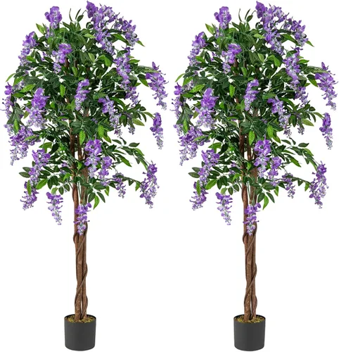 Vista 10 de Árboles artificiales ficus de 5.5 pies para decoración de interiores o exteriores