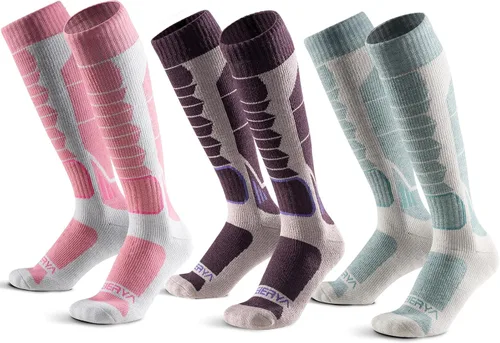 Vista 14 de Calcetines de lana de merino para esquí para hombres, mujeres y jóvenes - Calcetines térmicos de snowboard con amortiguación completa por encima