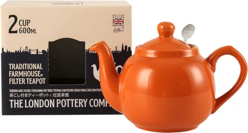 Vista 2 de London Pottery Tetera Farmhouse con infusor, cerámica, naranja, 2 tazas (20.3 fl oz)