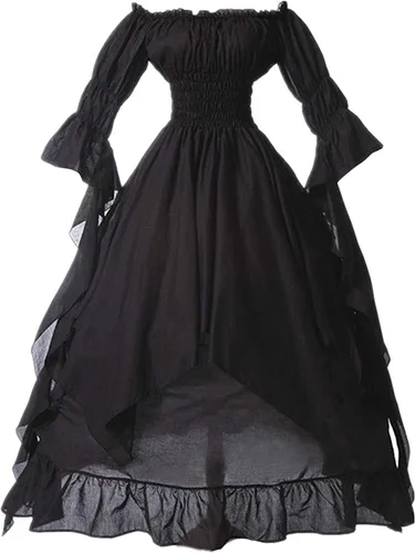 Vista 2 de SHOPESSA Vestido medieval para mujer, vestido renacentista de manga acampanada, vestido gótico victoriano con corsé