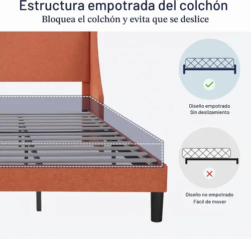 Vista 6 de Allewie Marco de Cama de Plataforma Tamaño King con Cabecera Tapizada, Wingback Moderno de Lujo, Soporte de Listones de Madera, Base de Colchón