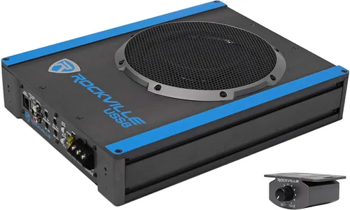 Vista 2 de Rockville USS8 - Subwoofer delgado para coche/camión de 8 pulgadas y 600 W, 150 W RMS, certificado CEA-2006, kit de amplificador RWK10 de calibre 10
