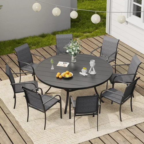 Vista 27 de VICLLAX Juego de 2 sillas de patio pequeñas para exteriores, juego de sillas apilables para patio y mesa de comedor cuadrada para porche delantero