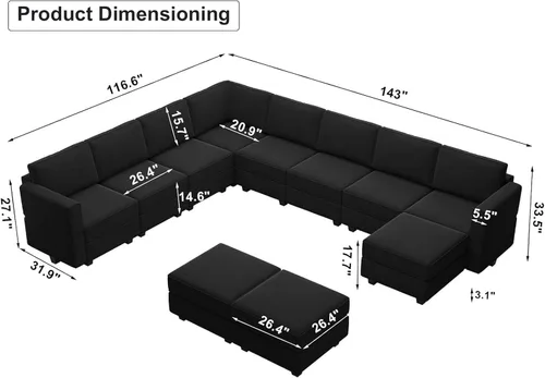 Vista 2 de Belffin Sofá modular modular con asiento de almacenamiento, sofá en forma de U de gran tamaño, sofá modular de terciopelo con terciopelo otomano