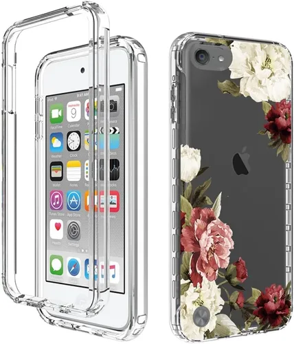 Vista 6 de Funda para iPod Touch 6/Touch 5/Touch 7 con protector de pantalla de vidrio templado, bonito patrón floral transparente, funda protectora de cuerpo