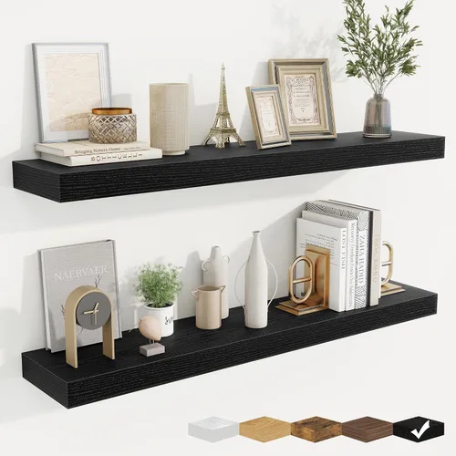 Vista 16 de fuqing Estantes flotantes para pared, estante flotante de madera montado en la pared con soportes invisibles para sala de estar, baño, dormitorio