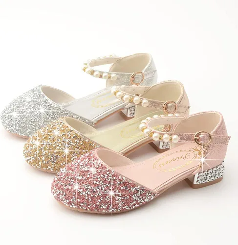 Vista 5 de LFHT Sandalias de boda para niña, con purpurina, princesa, zapatos de vestir Mary Jane, zapatos de vestir para fiesta