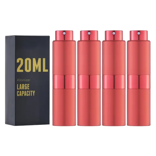 Vista 8 de Atomizador de perfume de viaje 0.7 fl oz, botella de spray de colonia recargable, paquete de 4 unidades vacías Refill fragrance bottles, twist-up