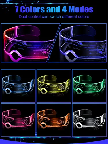 Vista 4 de TOODOO 4 pares de anteojos con visera LED, gafas futuristas luminosas para rave, 7 colores, 4 modos para club, fiesta de Navidad