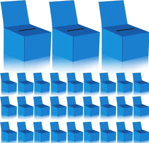 Vista 10 de Paquete de 30 cajas de sugerencias para rifas con ranura, cajas de cartón de 6.5 x 4.5 x 4.5 pulgadas con ranura para boletos y cabecera extraíble