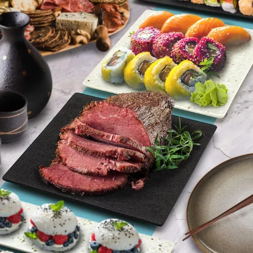 Vista 6 de TIKUSAN Platos para servir, juego de 2 platos cuadrados hechos en Japón, platos de cerámica para cenas, fiestas, restaurantes para aperitivos