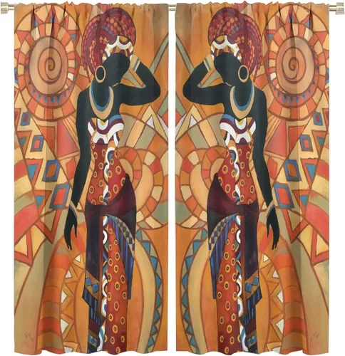 Vista 60 de Cortina de mujer africana, con estampado étnico tribal y étnico, reducción de ruido, para dormitorio, sala de estar, cortinas con aislamiento