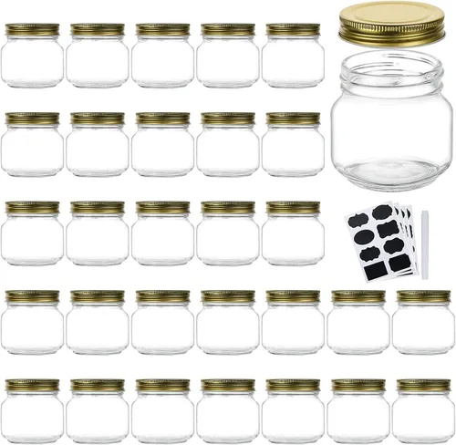 Vista 12 de Tarros de vidrio de 8 onzas con tapas, tarros de masón de boca regular para almacenamiento, tarros de conservas para caviar, hierbas, gelatina