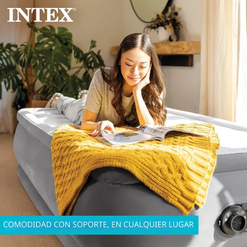 Vista 3 de Intex 67765ED Dura-Beam Deluxe Comfort-Plush Mid-Rise Air Mattress: Fiber-Tech – Tamaño Twin – Bomba eléctrica incorporada – Altura de la cama 33 cm