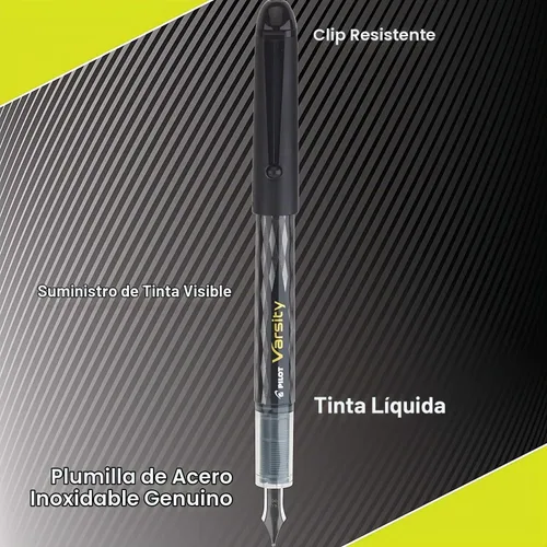 Vista 2 de Bolígrafos de pluma estilográfica desechable Pilot Varsity, punta media, tinta azul, paquete de 6