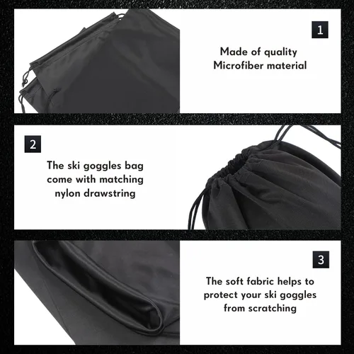 Vista 2 de Bolsa de microfibra para gafas de esquí, bolsa de microfibra con cordón, funda suave, 10 x 7 pulgadas