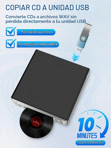 Vista 2 de Reproductor de CD de alta fidelidad para el hogar, extractor de CD, reproductor de CD Bluetooth para automóvil con extracción USB, Rip CD a USB