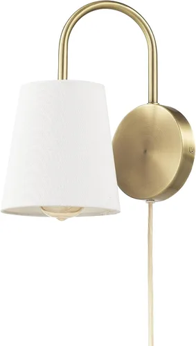 Vista 14 de Novogratz x Globe - Aplique de pared de 1 luz, cable rígido o enchufable, latón mate, pantalla de tela blanca, interruptor basculante en línea