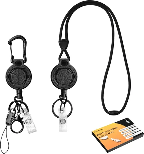 Vista 9 de DELSWIN Cordón Retractil Resistente - Paquete de 2 Cordones Separables para Llaves de Insignias de Identificación, Llavero Retractil con Carrete