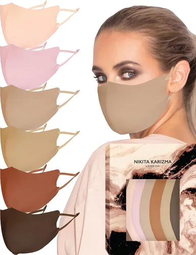 Vista 10 de KARIZMA Mascarillas Faciales de Tela Wardrobe para Mujer, Paquete de 6. 6 Máscaras Faciales Negras Suaves como la Mantequilla, Tela Lavable