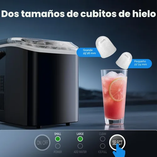 Vista 2 de Sweetcrispy - Máquina para hacer hielo de encimera, máquina de hielo portátil autolimpiable con cuchara de hielo, cesta y asa, 9 cubos en 6 minutos